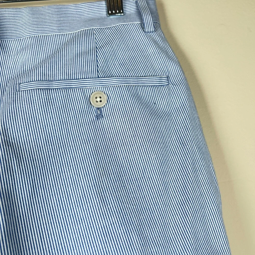 Joseph Jos A Bank Blue White Stripe Cotton Suit 42L Slim Fit Preppy Derby